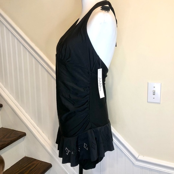 NICOLE MILLER Black Halter Neck Cut Out Skirted Black Swimsuit Sz 1X NWT - Picture 4 of 17